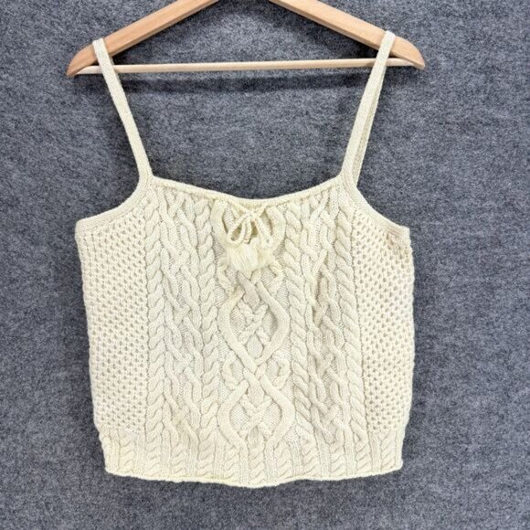 Ralph Lauren Knit Top Women L Large Beige Wool Sleeveless Wide Strap Square Neck - Picture 1 of 6